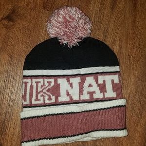 Pink VS pom pom beanie NWOT